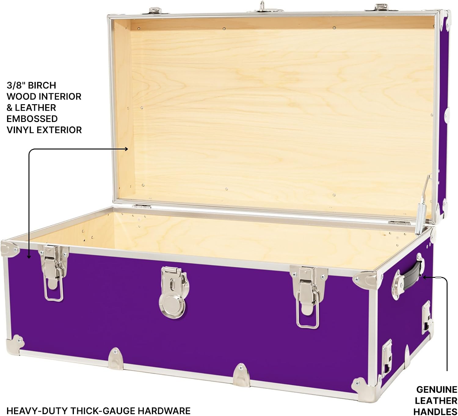 Rhino Trunk & Case Classic Camp & College Trunk with Wheels. 30'x17'x13', 1500+ lbs Capacity - Many Colors, Soft-Close Lid. Strong, USA Made Summer Camp Footlocker and Secure Dorm Storage Chest