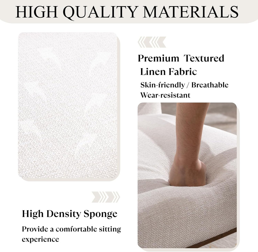 BESTANO Mid Century Modern Accent Chair Set of 2, Linen Upholstered Living Room Accent Armchair with Wood Frame, Farmhouse Chair for Living Room Bedroom, Ivory