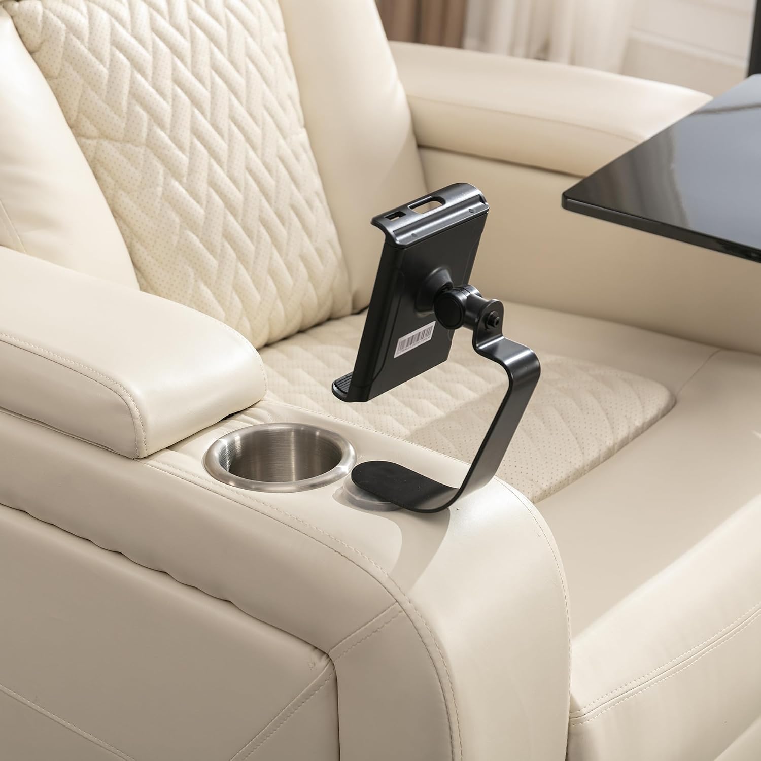 Ball & Cast Power Recliner Chair,270 Degree Swivel PU Leather Home Theater Seating for Living Room,Soft Individual Chair with Tray Table, Phone Holder,Cup Holder,USB Port,Hidden Arm Storage,White