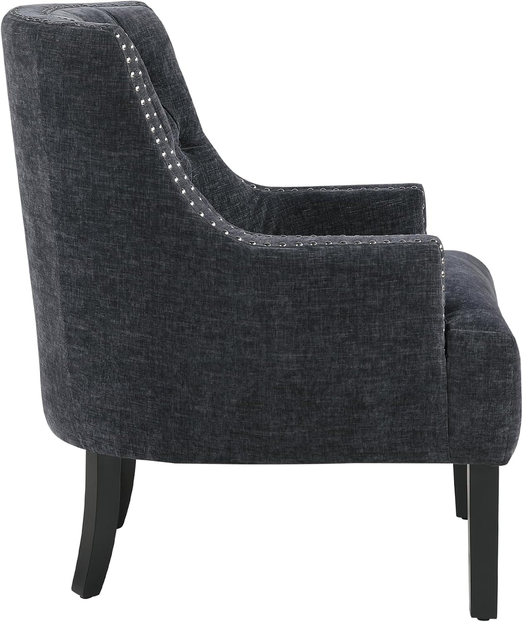 Lexicon Accent Chair Reading Chair Comfy Chair for Bedroom, Upholstered Armchair with Solid Wood Frame, Tufted Cushion Nail Head Trim, Single Sofa Chair for Living Room, Office, Black Chenille