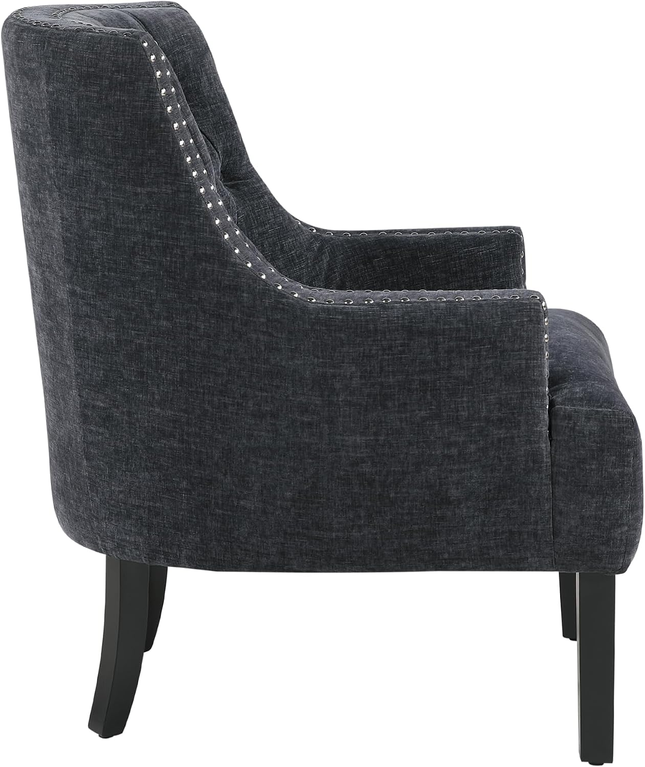 Lexicon Accent Chair Reading Chair Comfy Chair for Bedroom, Upholstered Armchair with Solid Wood Frame, Tufted Cushion Nail Head Trim, Single Sofa Chair for Living Room, Office, Black Chenille