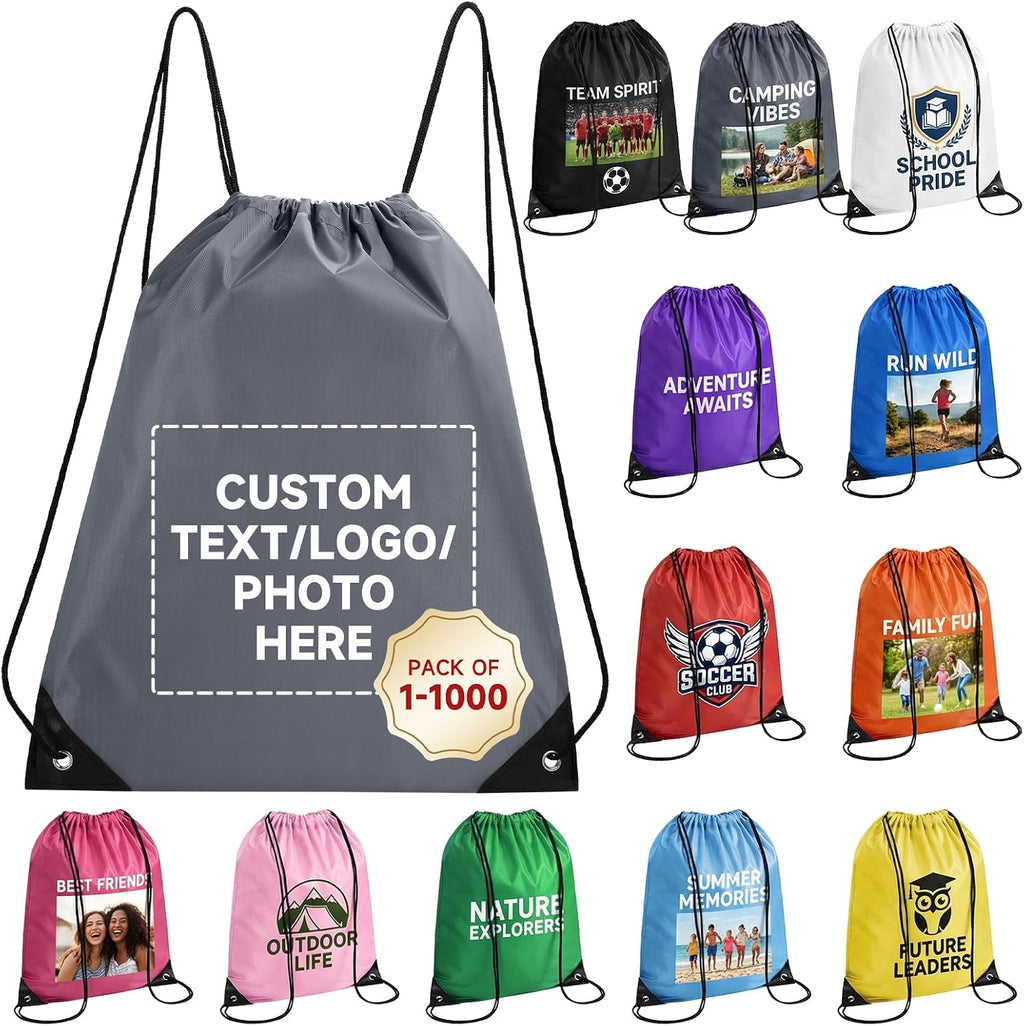 Custom Drawstring Bag with Logo, 1000 Pack Personalized Drawstring Backpacks Cinch Bags Bulk for Everyday Use, Sports, Small Gym Bag