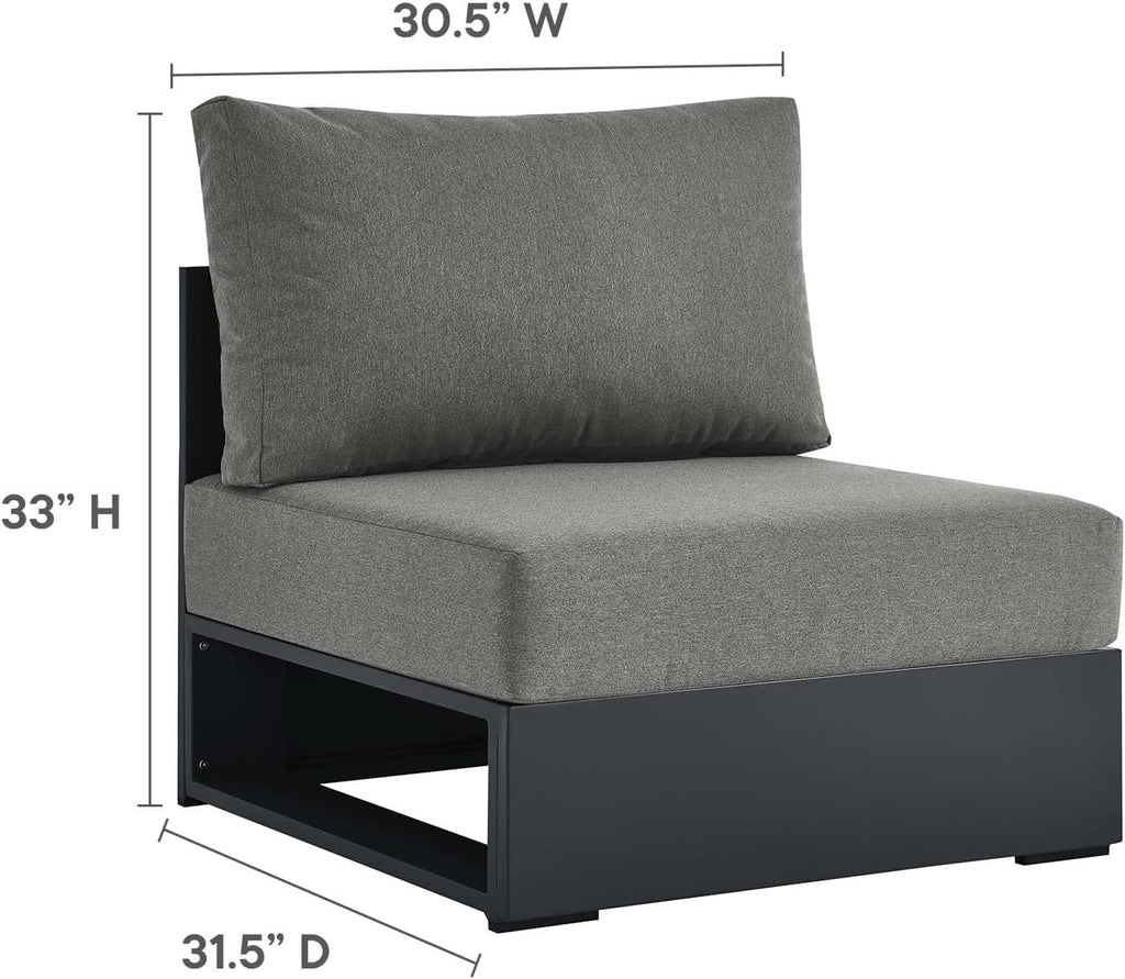 Modway Tahoe Aluminum 4-Piece Outdoor Patio Furniture Gray Charcoal, Modular Sectional Sofa Set with Chaise Lounges, Weather-Resistant Cushion, Ideal for Deck, Backyard, Poolside