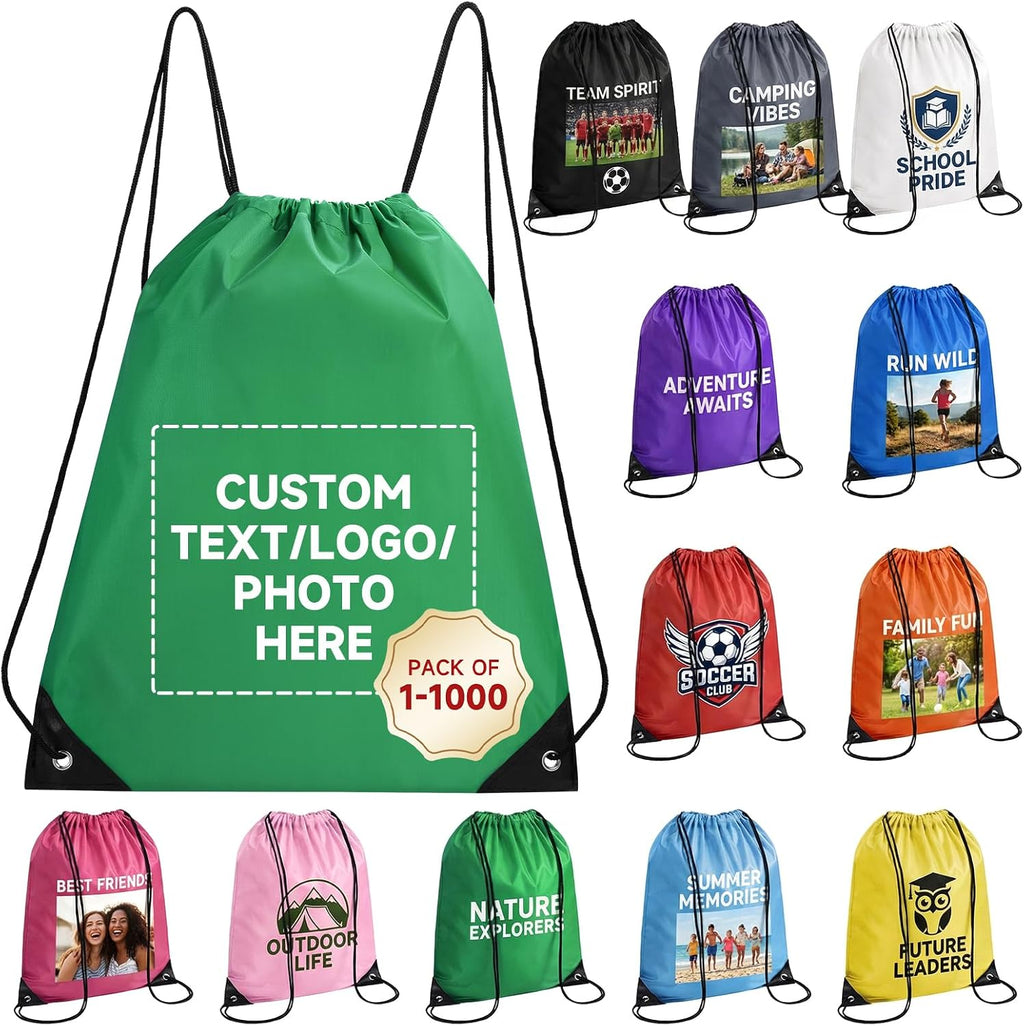 Custom Drawstring Backpack with Logo, 100 Pack Personalized Draw String Back Bag Drawstring Bags Bulk for Sports, Gym, Travel, Swimming, Beach