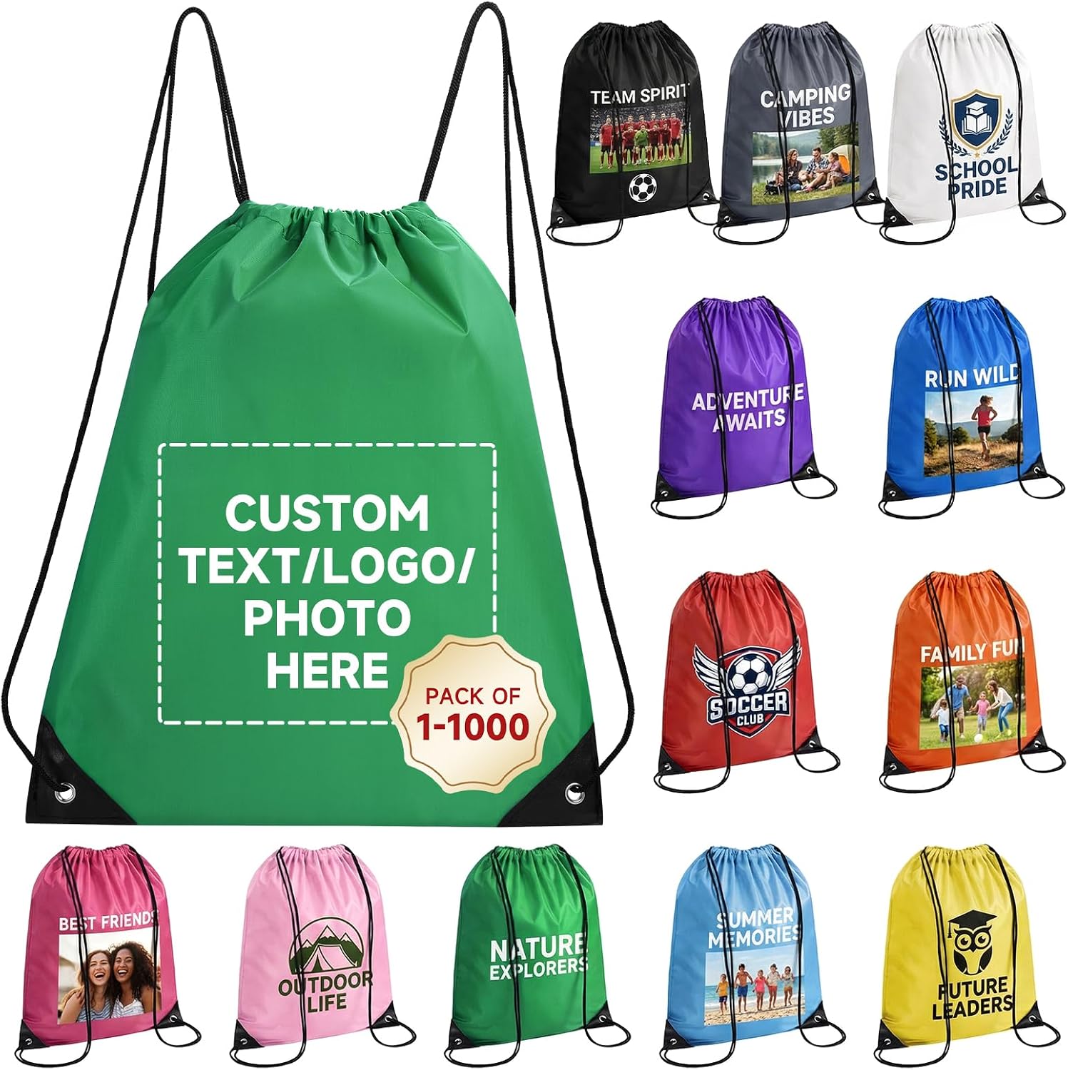 Custom Drawstring Backpack with Logo, 100 Pack Personalized Draw String Back Bag Drawstring Bags Bulk for Sports, Gym, Travel, Swimming, Beach