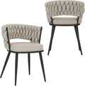KCC Fabric Dining Chairs Set of 2, Modern Dining Chair with Metal Legs, Woven Upholstered Dining Chairs for Dining Room, Kitchen, Vanity, Living Room (Beige)
