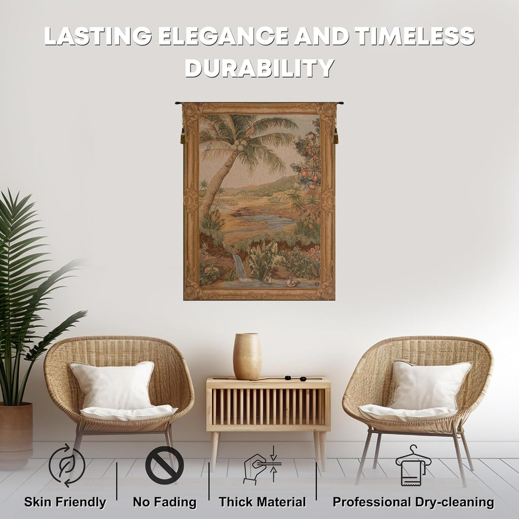 Charlotte Home Furnishings Inc. L'oasis French Tapestry Wall Hanging 58 X 44 Inch Viscose Cotton And Polyester Blend Wall Art Woven In France Perfect For Home Decor And Wall Decor