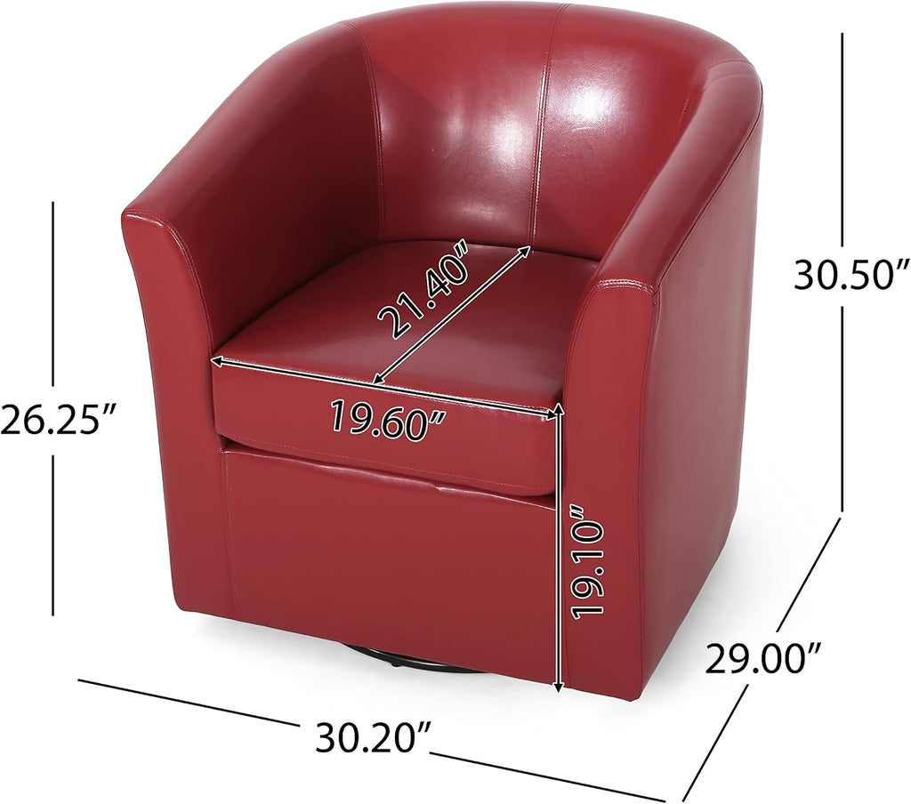 Christopher Knight Home Daymian PU Swivel Club Chair, Red 29D x 30W x 30.25H Inch
