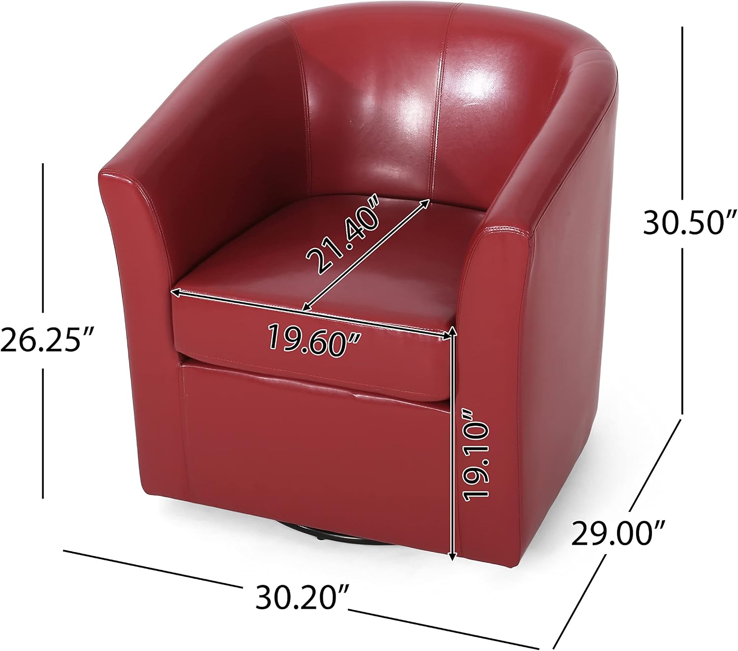 Christopher Knight Home Daymian PU Swivel Club Chair, Red 29D x 30W x 30.25H Inch