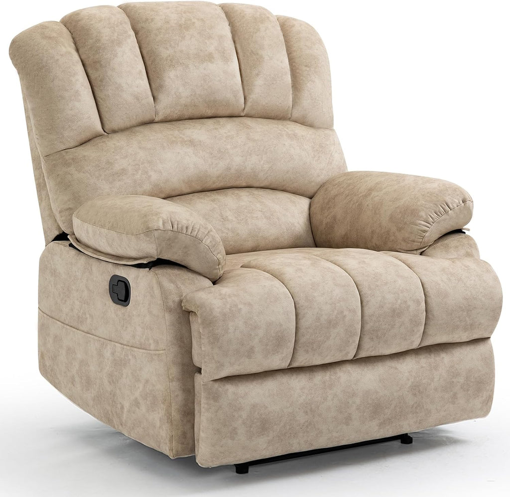 Manual Recliner Chair for Living Room, Single Sofa Recliners for Adults 350LBS, Heavy Duty Reclining Max 155 Degrees, Fabric Beige