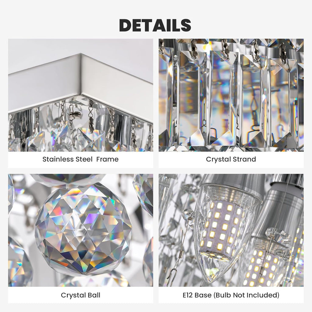 7PM Rectangle K9 Crystal Chandelier Modern Rectangular Pendant Light Fixture for Dining Room Kitchen Island Chrome L59'' x W10'' x H9''
