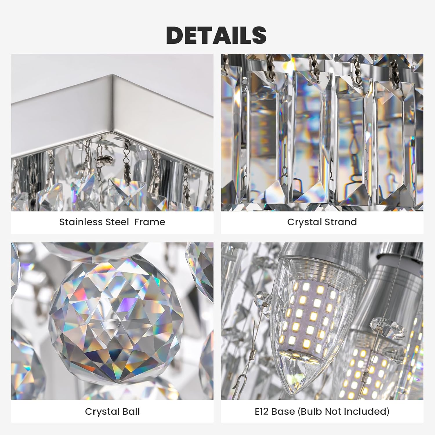 7PM Rectangle K9 Crystal Chandelier Modern Rectangular Pendant Light Fixture for Dining Room Kitchen Island Chrome L59'' x W10'' x H9''