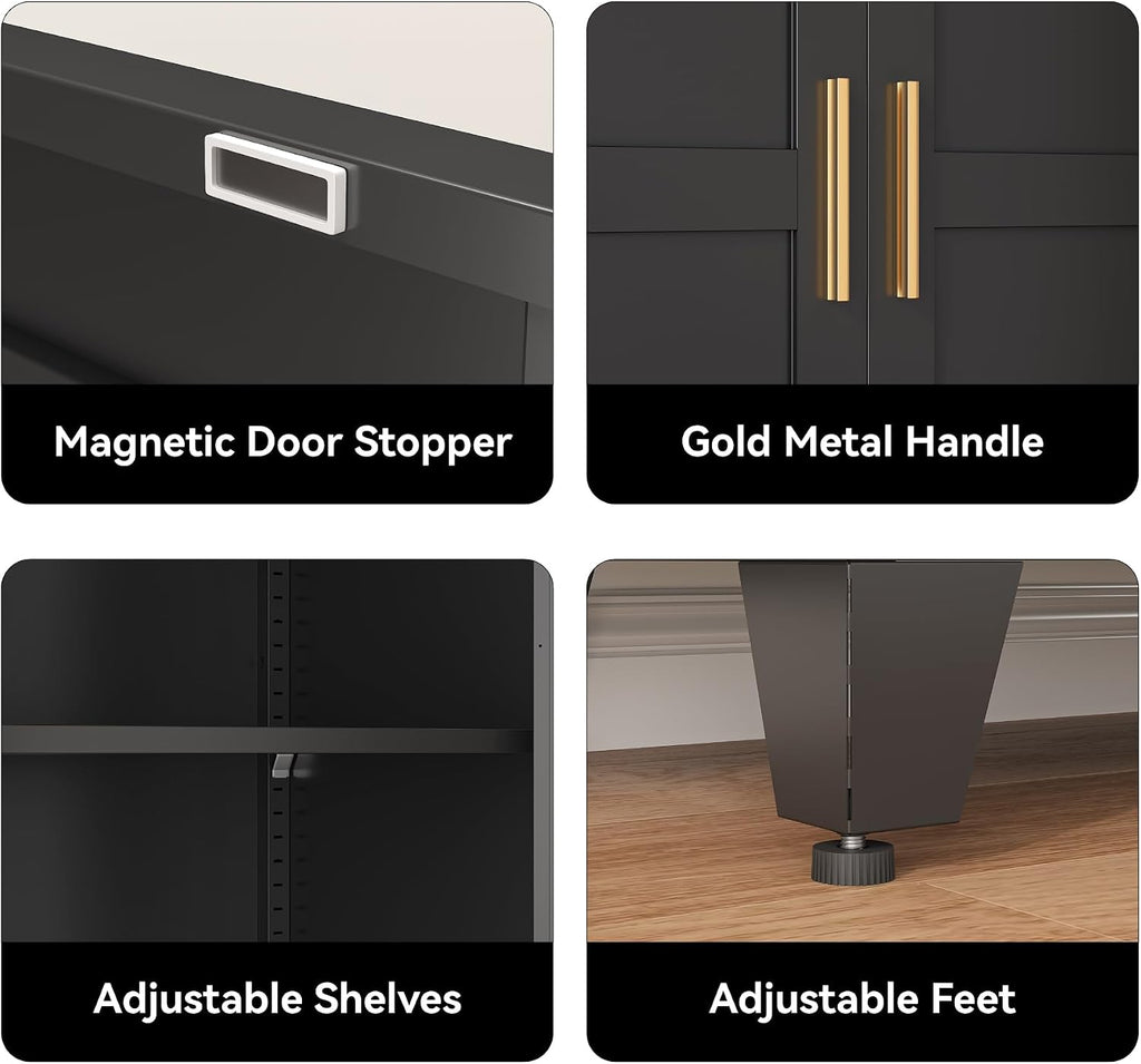 COFaR 61' Metal Pantry Cabinet in Black, Modern Storage Cabinet with Adjustable Shelves, Sturdy Metal Cupboard for Kitchen, Office, Living Room & Bathroom Organization