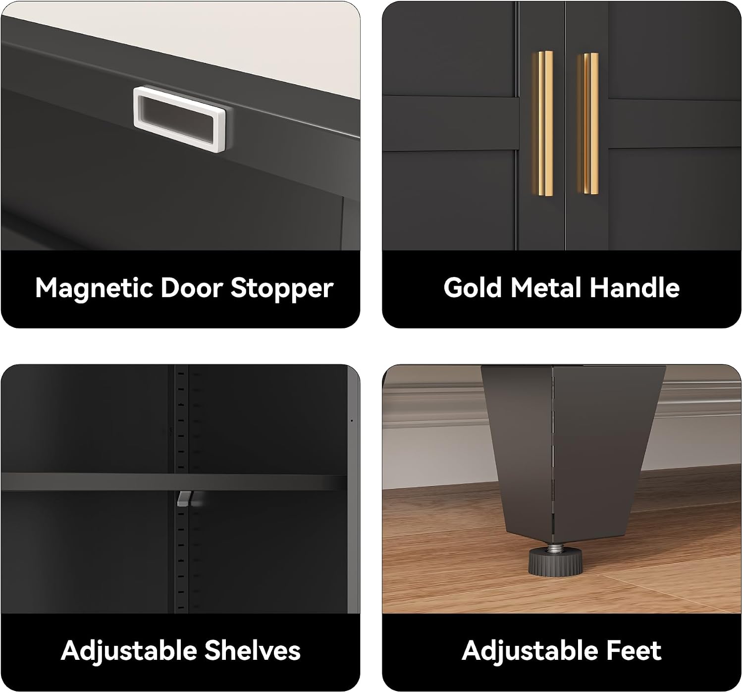 COFaR 61' Metal Pantry Cabinet in Black, Modern Storage Cabinet with Adjustable Shelves, Sturdy Metal Cupboard for Kitchen, Office, Living Room & Bathroom Organization