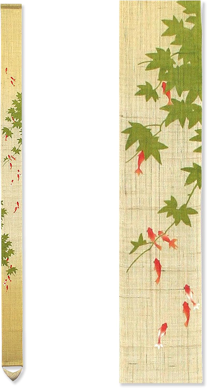 Japanese Wall Tapestry Hanging Scroll ( Goldfish and Maple ) Mini Long and Narrow / Made in Japan Linen 100% Japanese Asian Oriental Room Home Bedroom