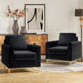 HULALA HOME Velvet Accent Club Chairs Set of 2, Modern Velvet Armchair Upholstered Accent Club Chairs Sofa Chairs with Gold Metal Legs Mid-Century Barrel Leisure Comfy Reading Armchair, Black