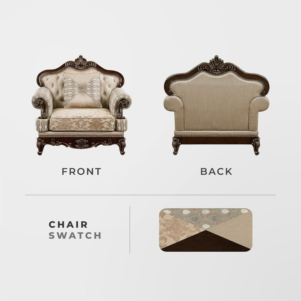 Lexicon Traditional Sofa Chair for Living Room Accent Chair with Tufting, Queen Legs in Cherry Finish with Gold Tipping, Upholstered Armchair Comfy Chair for Bedroom/Office/Waiting Room, Brown