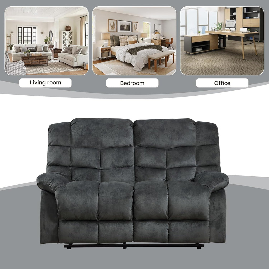 EBELLO Manual Recliner Couch Set, Soft Fabric Reclining Living Room Set, Included SinglAe Recliner Chair and Loveseat Sofa, Grey Green