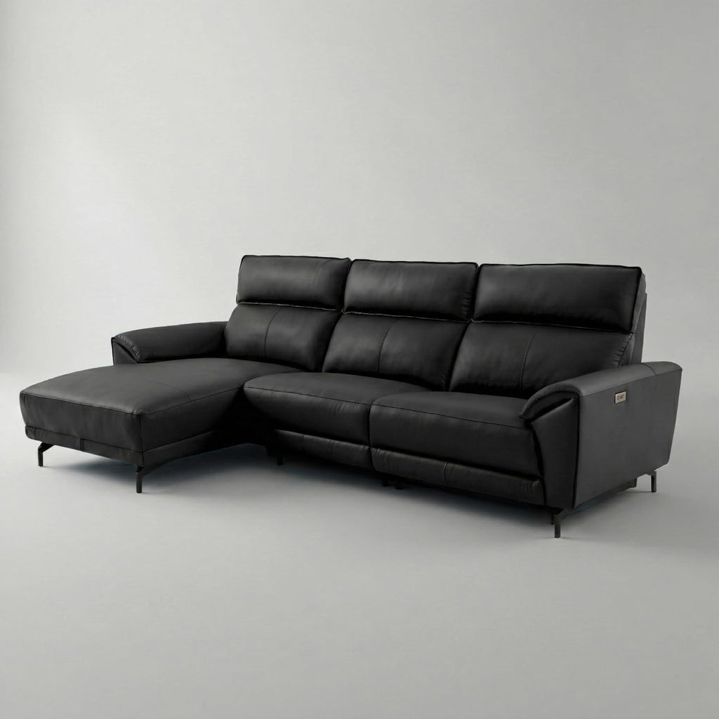 Furniture of America Belon Modern Leather Sectional Recliner with Chaise and USB Ports, Reclining Sofa, L Shaped Comfy Couches for Living Room, Home Theater, Left Facing, Black