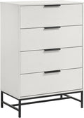 Coaster Home Furnishings - Sonora - Wood and Metal - 4-Drawer Chest with Black Hardware, Linear Handles and Metal Base - Contemporary - Bedroom - White - 224865