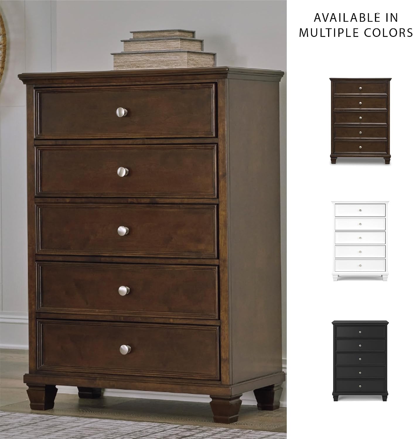 Signature Design by Ashley Danabrin Traditional 5 Drawer Chest for Bedroom, Dark Brown