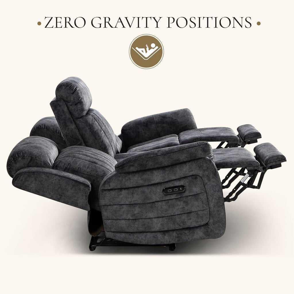 Power Reclining Sofa Set with Zero Gravity, Adjustable Headrest, Electric Reclining Sofa and Loveseat with USB/Type-C Ports, Reclining Living Room Set for Home Theater (Grey, Loveseat+Sofa)