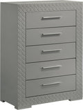 Coaster Home Furnishings - Ives - Wood - 5-Drawer Chest with 3-Dimensional Diamond Tile, Felt-Lined Top Drawer and Metal Glides - Contemporary - Bedroom - Grey High Gloss - 224975