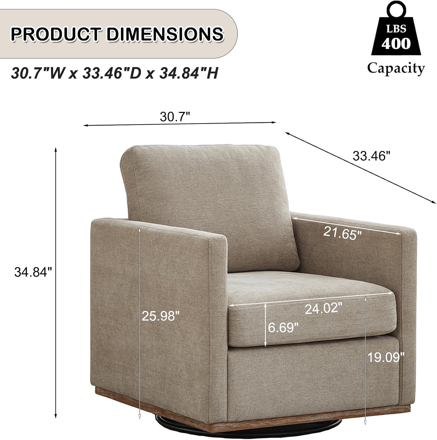 Swivel Accent Chair Set of 2, 360 Degree Square Swivel Barrel Chair for Living Room, Mid Century Modern Upholstered Accent Chair,Comfy Sofa Armchairs for Bedroom,Nursery, Chenille, Taupe
