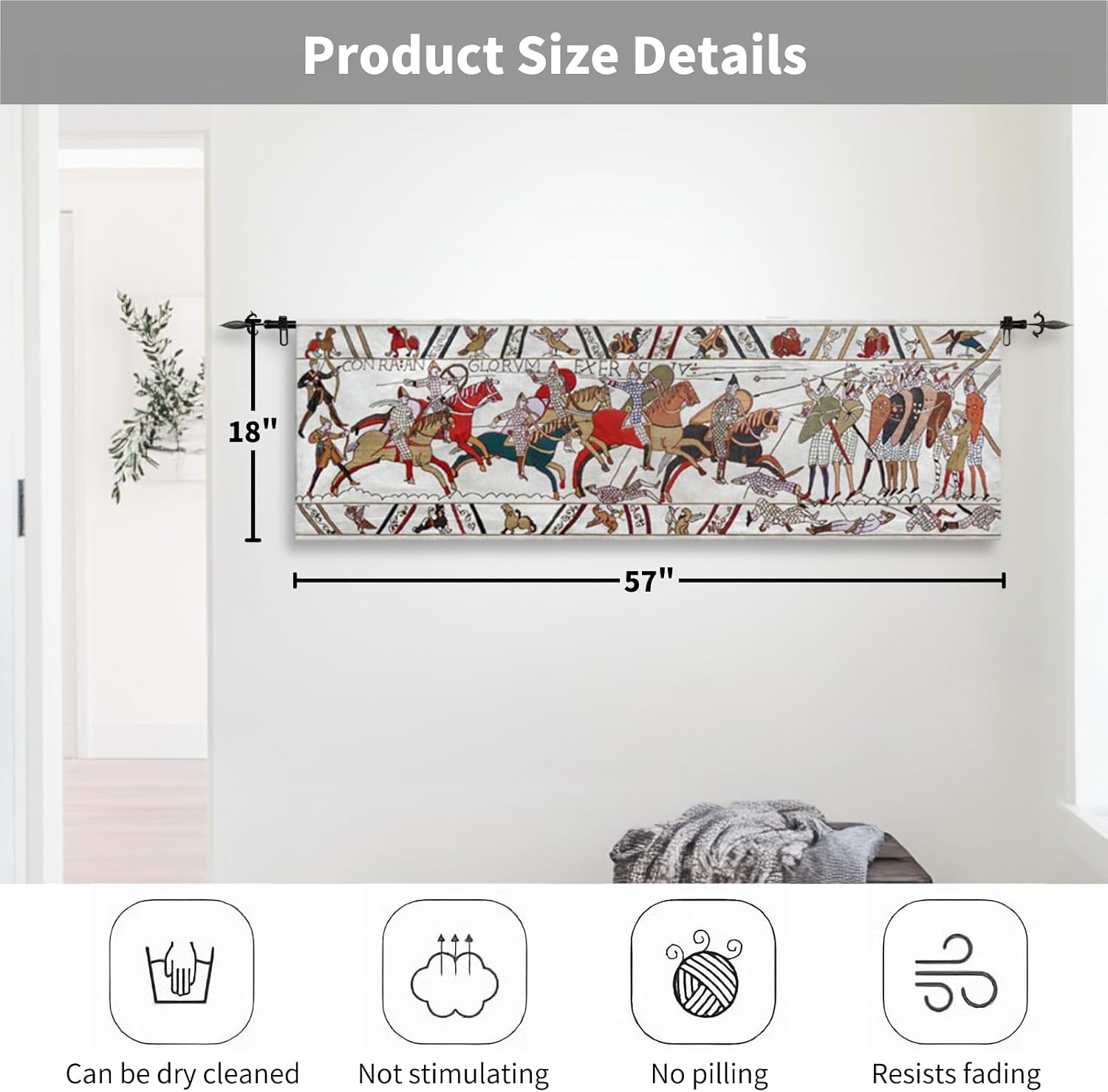 ORIMONY Bayeux Woven Tapestry Reproduction, Norman Conquest Vintage Medieval Tapestry Wall Hanging for Room Decor (01-18L x57W)