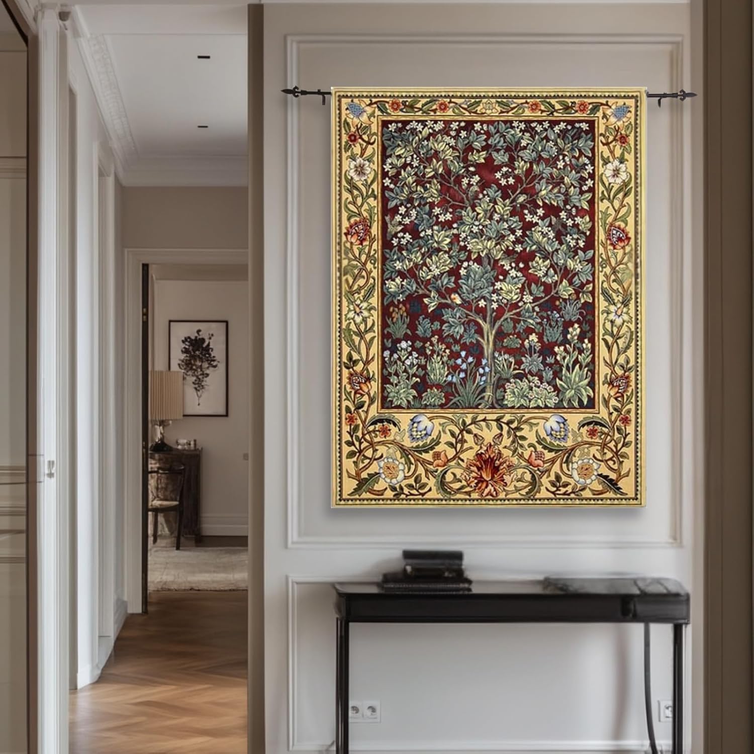 ORIMONY William Morris Tree of Life Tapestry Wall Hanging, Medieval Vintage Woven Jacquard Tapestry for Room Aesthetic (Retro, Red, 35L x 27W)