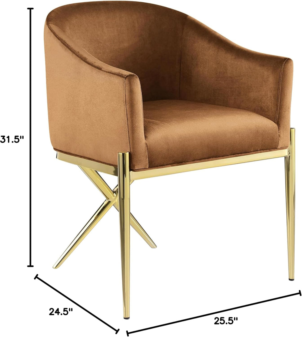 Meridian Furniture 763Saddle-C Xavier Collection Modern | Contemporary Velvet Upholstered Dining Chair with Sturdy Steel X Shaped Legs, 25.5' W x 24.5' D x 31.5' H, Saddle