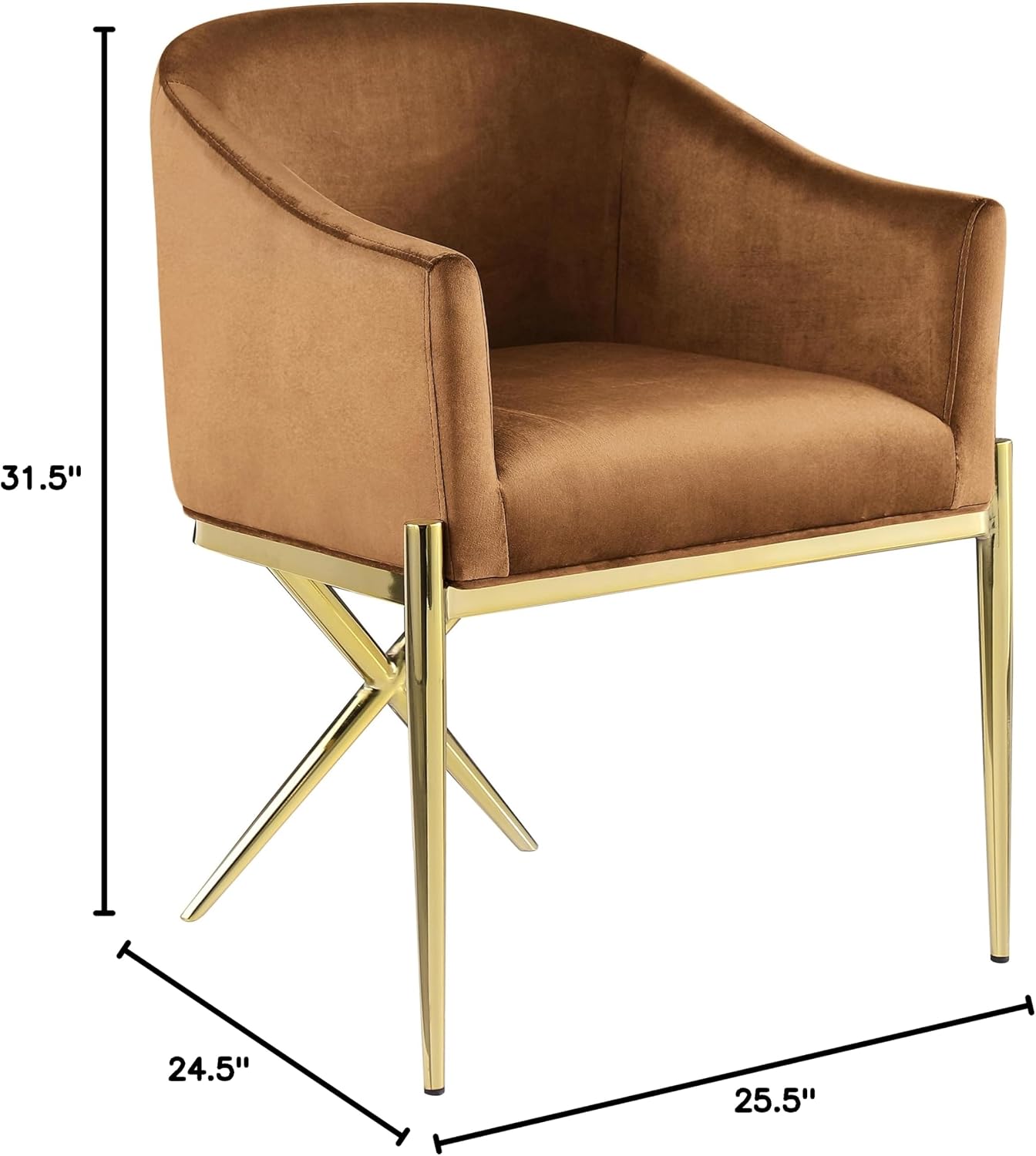 Meridian Furniture 763Saddle-C Xavier Collection Modern | Contemporary Velvet Upholstered Dining Chair with Sturdy Steel X Shaped Legs, 25.5' W x 24.5' D x 31.5' H, Saddle