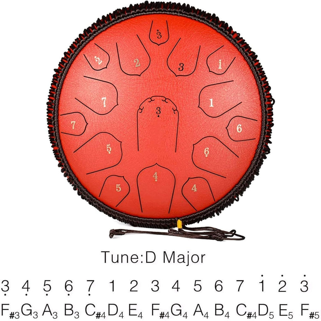 Steel Tongue Drum Lotus Handpan Drum 14-inch 15 Notes, Percussion Steel Drum Instrument with Travel Bag, Mallets, Note Sticker, for Meditation, Yoga