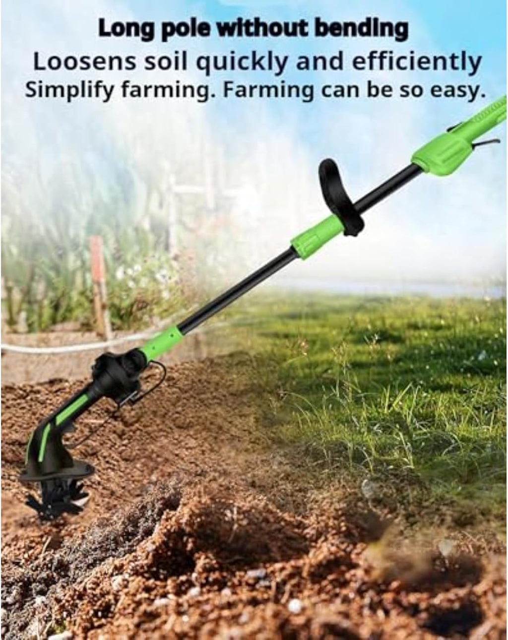 2 in 1 Cordless Tiller and Cultivator with Extension Pole, 20V Lightweight Handheld Battery Tiller Cultivator for Garden, Flower Beds, Weeding, Trenching, Battery Included (2 Battery)