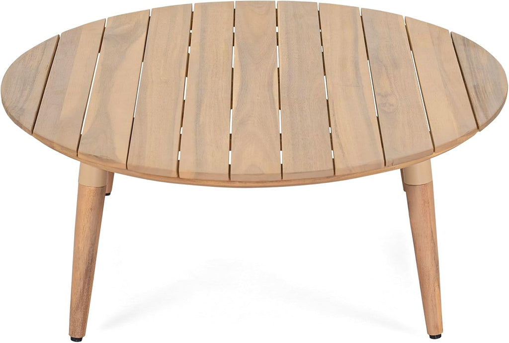 Christopher Knight Home Lalina Outdoor Coffee Table, Acacia Wood Accent Table with Slatted Panel Design, Round Patio Table for Garden Porch Balcony, Low Maintenance Outdoor Furniture, Natural