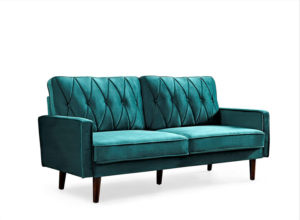 Container Furniture Modern Style Tufted Velvet Couches for Living Room with Soft Fabric Upholstery and Solid Wood Frame, 2 Piece Sofa and Loveseat Set, Green
