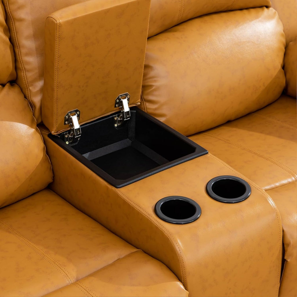 Manual Leather Recliner Sofa Set, Adjustable Backrest Reclining Loveseat Sofa & Recliner Chair with Storage Console & Cup Holders, for House, Home Theater, Ginger