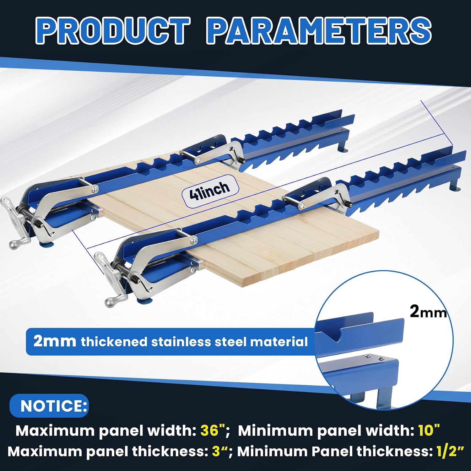 36 Inch Panel Clamps 2 Pack, 4-Way Pressure Steel Parallel Clamps Pre-installation Jigs Fit for 1/2' to 3' Cutting Boards, Tabletops, and Cabinet Cutting Board Clamps