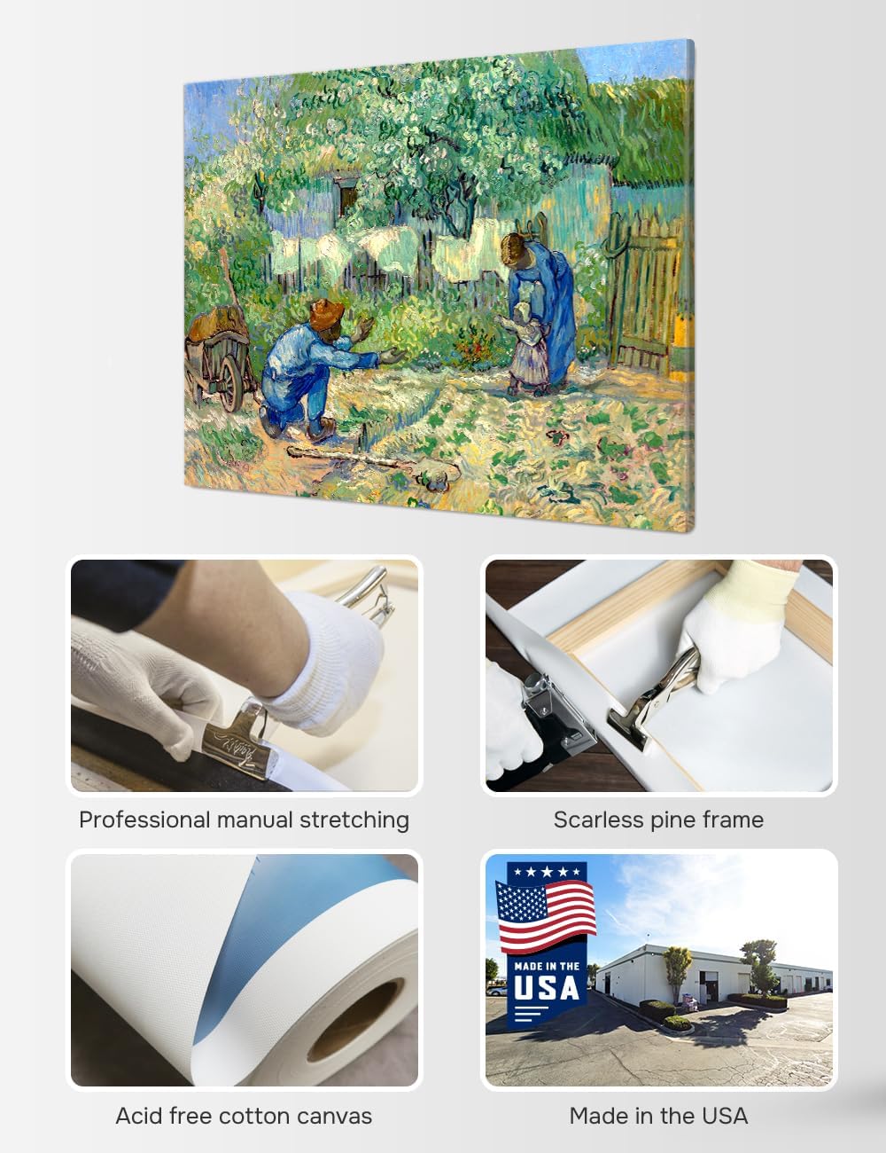 DECORARTS - Vincent Van Gogh First Steps (After Millet) Wall Art, Large Giclee Canvas Print Gallery Wrapped Van Gogh Art 40x30, Made in USA