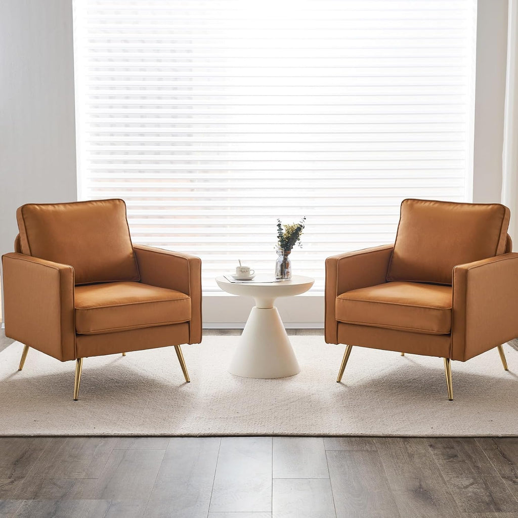 VINGLI Modern PU Leather Accent Chair, Single Sofa Chair with Pocket Coil Seat, Metal Backrest & Solid Wood Frame, Upholstered Armchair for Living Room, Bedroom or Office