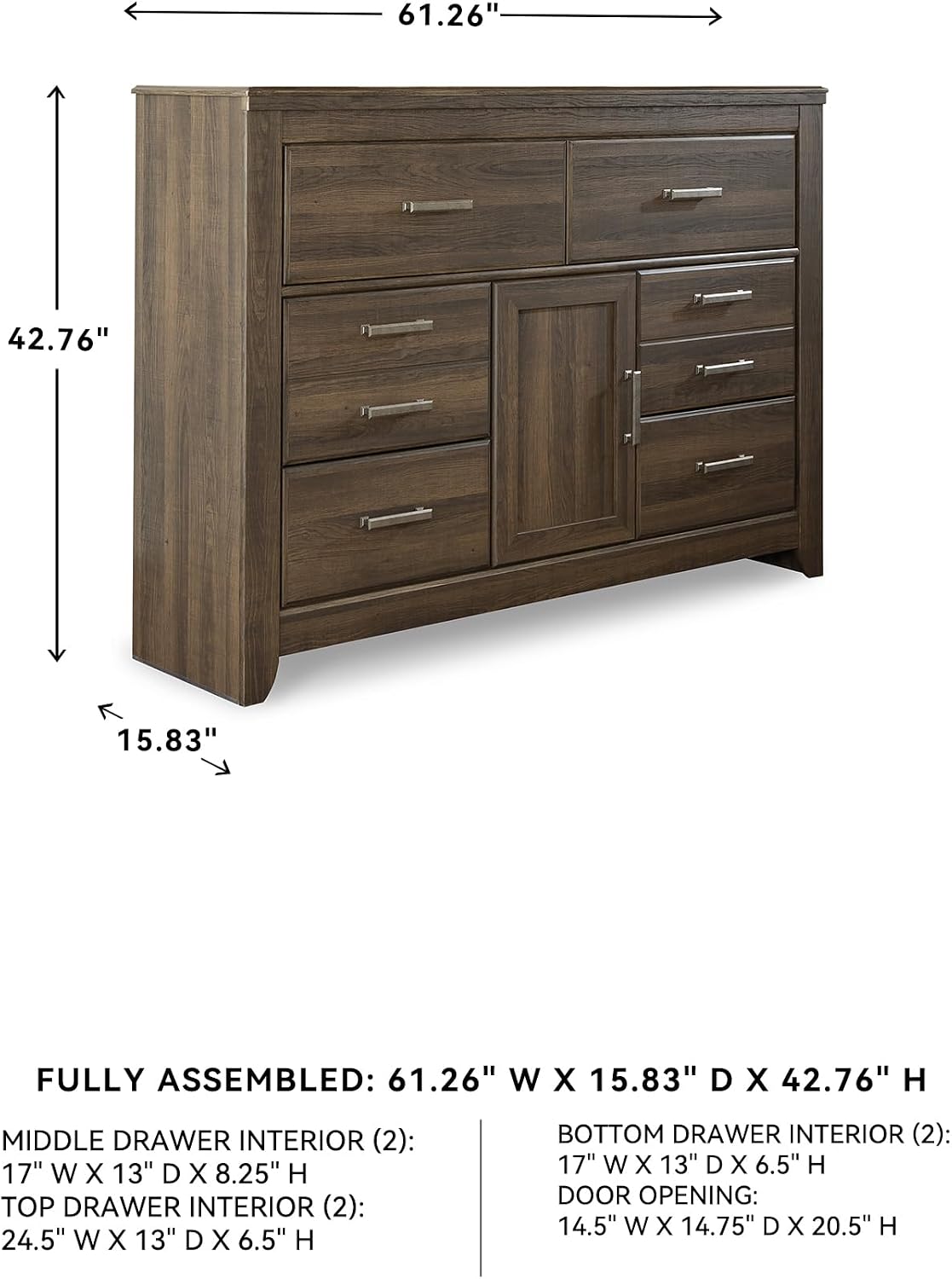 Signature Design by Ashley Juararo Rustic 6 Drawer Dresser with 1 Cabinet & Adjustable Shelf, Dark Brown