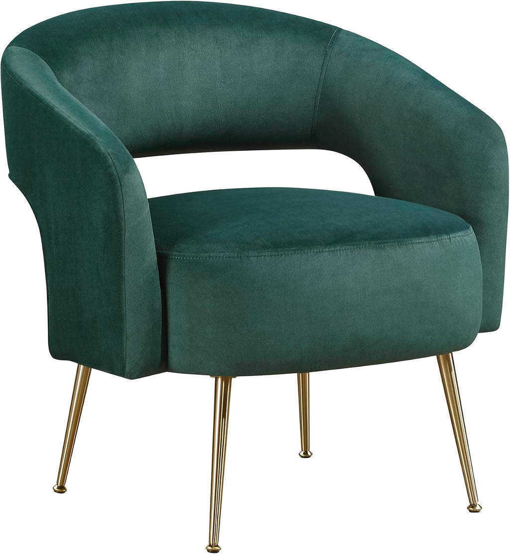 Lexicon Mid-Century Modern Velvet Accent Chair with Open Back, Gold Metal Legs, Upholstered Curved Barrel Armchair for Living Room/Bedroom/Office, Easy Assembly, Dark Green