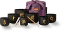 TOPFUND 6-12 inch Chakra Set of 7 Golden Sanskrit Black Crystal Singing Bowls with Heavy Duty Carrying Case and Singing Bowl Mallets
