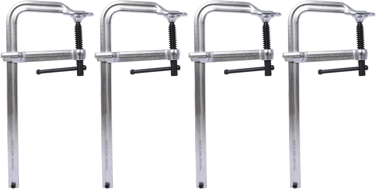 Heavy-Duty Steel Bar & F Clamp Set - Professional Drop Forged Clamps for Welding, Woodworking, Metalworking, DIY Crafts (12 inch x 4-3/4 inch Pack of 4)