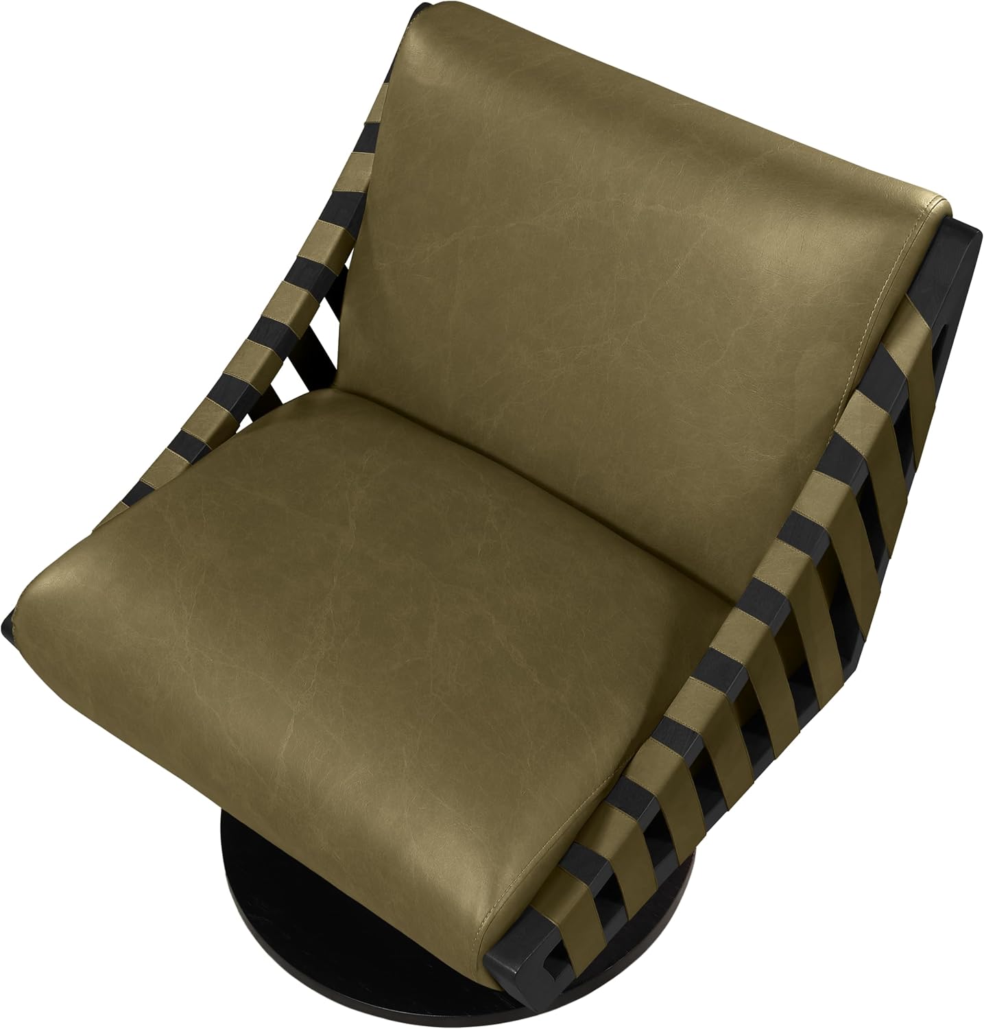 Meridian Furniture 33002Olive Millwin Collection Art Deco Swivel Accent Chair with Rich Olive Green Vegan Leather, Black Finish, Solid Wood Frame and Base, 28' W x 30' D x 32.5' H, Olive