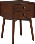 24/7 Shop at Home Goerge Mid-Century Modern Nightstand, Solid Rubber Wood Dresser, Small Bedside Tables with 2 Drawers, with Tapered Legs for Bedroom, Living Room, Home Office, Espresso Brown