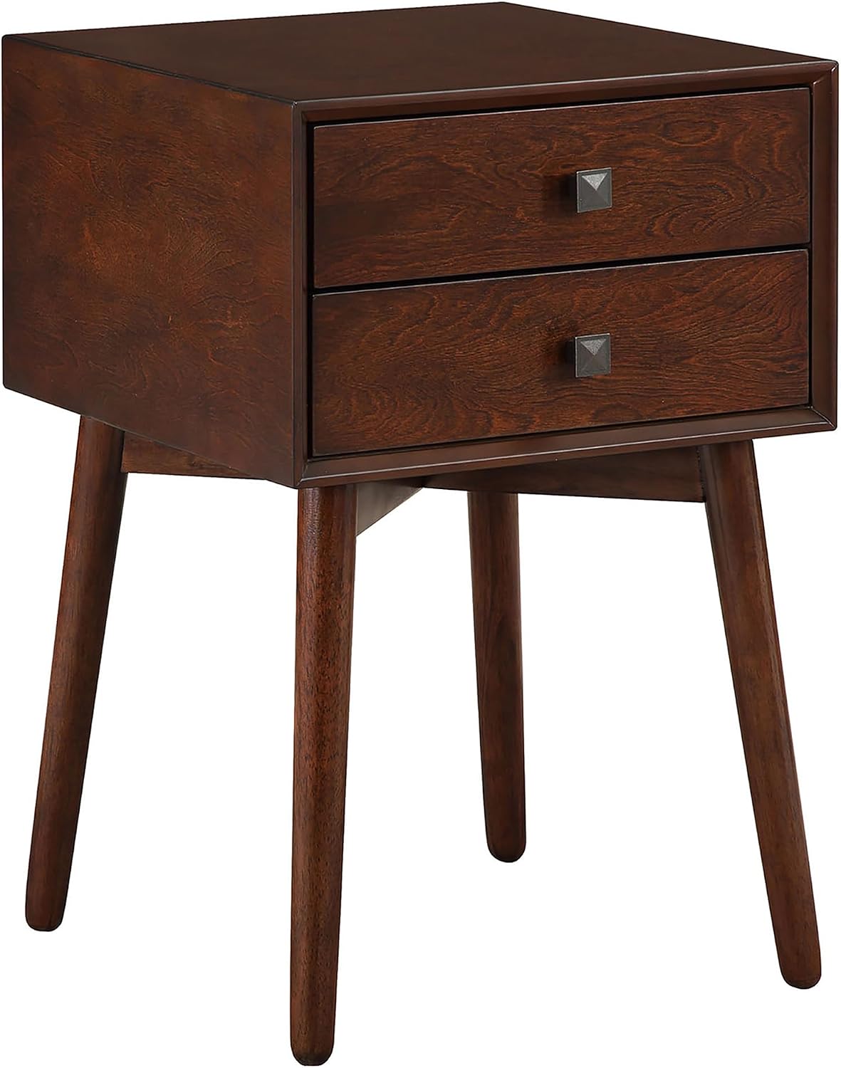24/7 Shop at Home Goerge Mid-Century Modern Nightstand, Solid Rubber Wood Dresser, Small Bedside Tables with 2 Drawers, with Tapered Legs for Bedroom, Living Room, Home Office, Espresso Brown