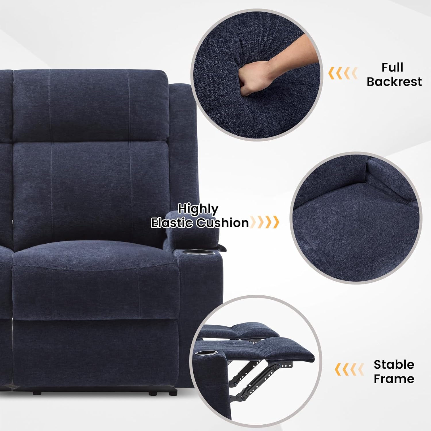Loveseat Recliner, Double Recliner Loveseat with Adjustable Footrest & Cup Holder, Wall Hugger Recliner for Living Room & Home Theater & RV(Blue)