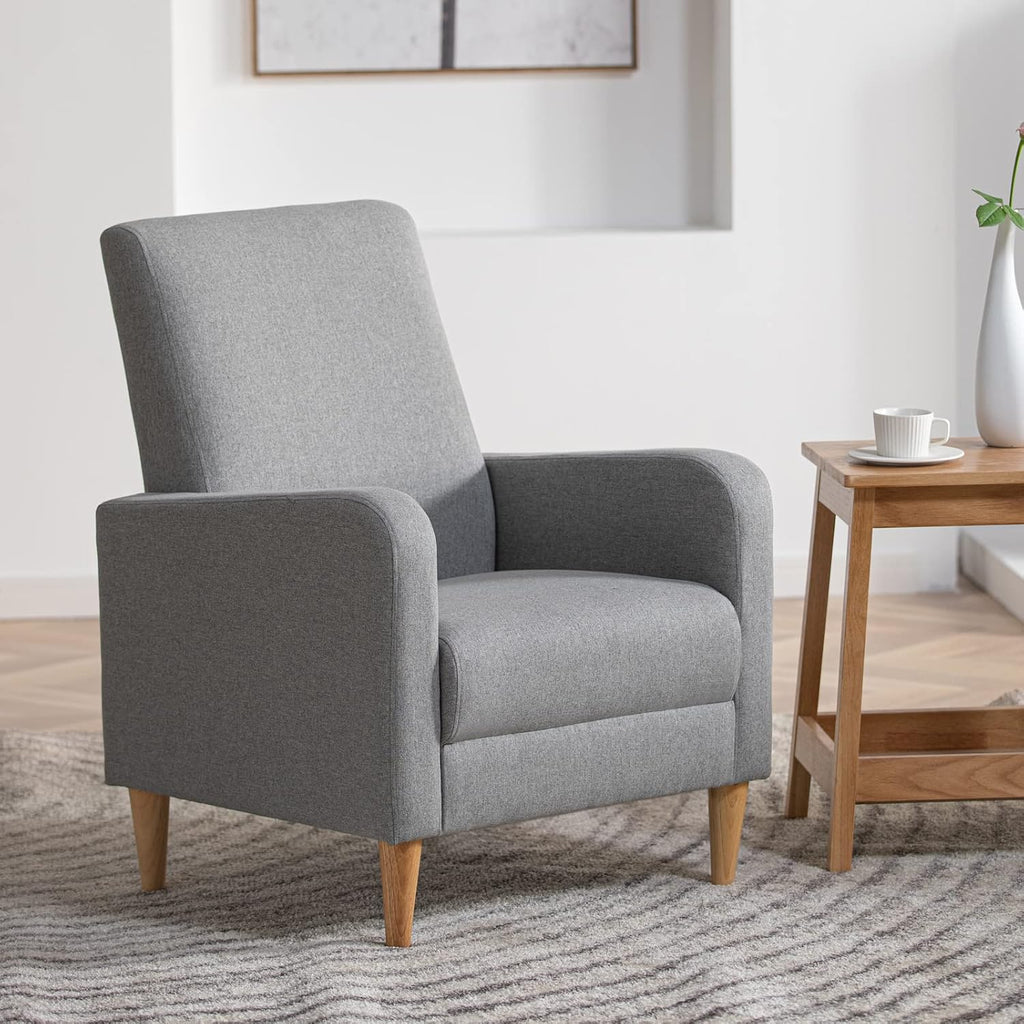 COLAMY Modern Accent Living Room Chairs Set of 2, Upholstered Fabric Armchair Reading Side Chair, Single Sofa with Back Pillow, Light Grey