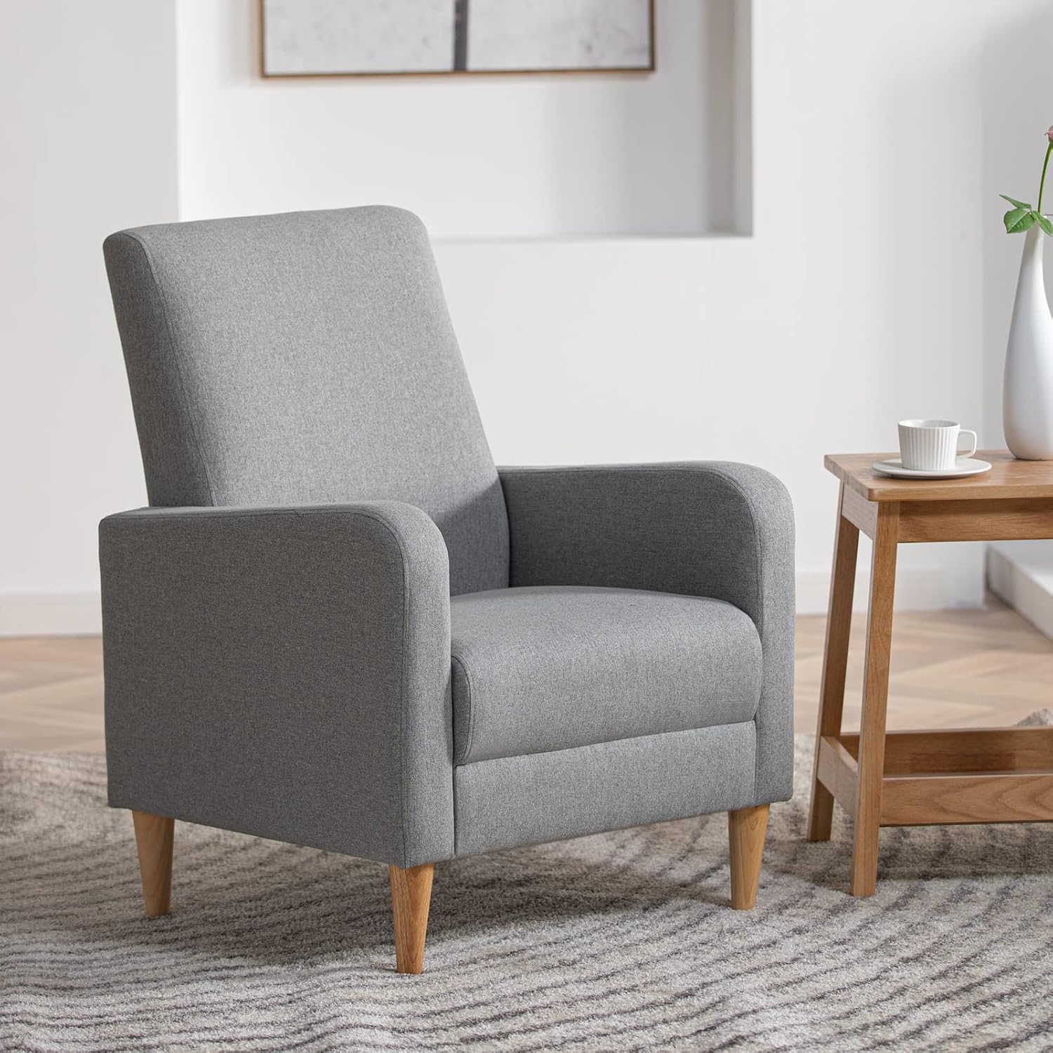 COLAMY Modern Accent Living Room Chairs Set of 2, Upholstered Fabric Armchair Reading Side Chair, Single Sofa with Back Pillow, Light Grey